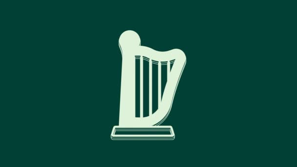 Ikona Harfy Białej Zielonym Tle Klasyczny Instrument Muzyczny Orhestra Strunowy — Wideo stockowe