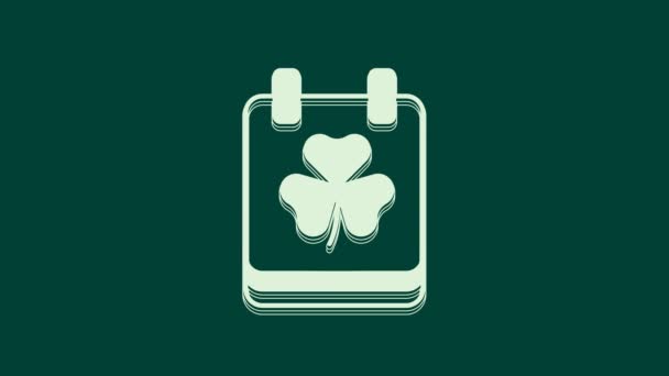 Vit Saint Patricks Dag Med Kalender Ikon Isolerad Grön Bakgrund — Stockvideo