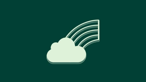 Arco Iris Blanco Con Icono Nube Aislado Sobre Fondo Verde — Vídeos de Stock