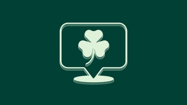Weißkleeblatt Symbol Isoliert Auf Grünem Hintergrund Happy Saint Patricks Day — Stockvideo