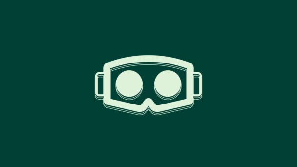 Biała Ikona Okularów Wirtualnej Rzeczywistości Zielonym Tle Stereoskopowa Maska Wyświetlacz — Wideo stockowe