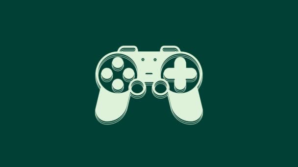Символ White Gamepad Выделен Зеленом Фоне Игровой Контроллер Видеографическая Анимация — стоковое видео