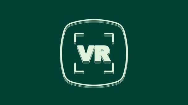 白色虚拟现实图标隔离在绿色背景 面向未来的Vr正面显示设计 4K视频运动图形动画 — 图库视频影像
