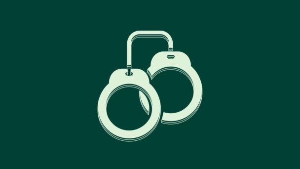 White Handcuffs Icon Isolated Green Background Video Motion Graphic Animation — Stock Video