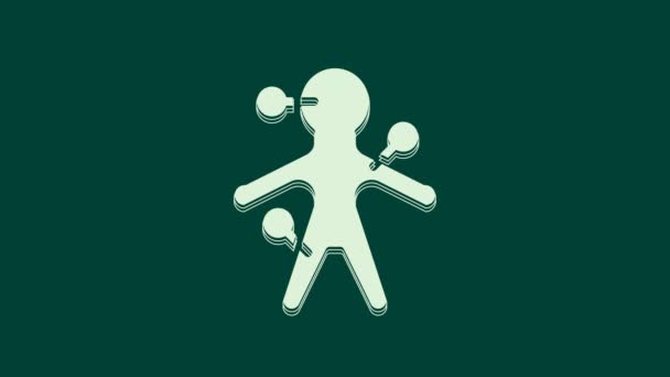Icona Bambola Voodoo Bianca Isolata Sfondo Verde Animazione Grafica Video — Video Stock