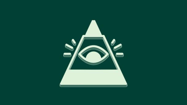 Білі Масони Символізують Ікону Бога Ізольовану Зеленому Тлі Око Провидіння — стокове відео
