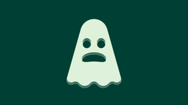 Ícone Fantasma Branco Isolado Fundo Verde Feliz Festa Halloween Animação — Vídeo de Stock