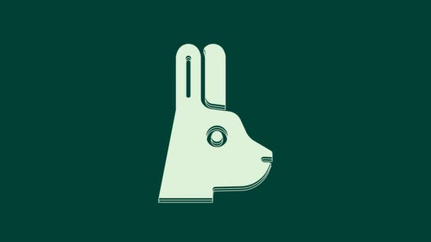 白色兔子 耳朵图标孤立在绿色背景 魔术把戏 神秘的娱乐理念 4K视频运动图形动画 — 图库视频影像