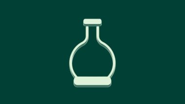 Yeşil zemin üzerinde iksir ikonu olan beyaz şişe. Sihirli iksirli matara. Mutlu Cadılar Bayramı Partisi. 4K Video hareketli grafik canlandırması.