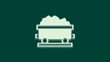 Beyaz Kömür Treni ikonu yeşil arka planda izole edildi. Demiryolu taşımacılığı. 4K Video hareketli grafik canlandırması.