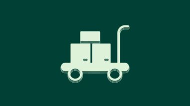 Beyaz Trolley bavul ikonu yeşil arka planda izole edildi. Seyahat bagaj tabelası. Seyahat bagaj ikonu. 4K Video hareketli grafik canlandırması.