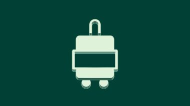 Seyahat simgesi için beyaz bavul yeşil arkaplanda izole edildi. Seyahat bagaj tabelası. Seyahat bagaj ikonu. 4K Video hareketli grafik canlandırması.
