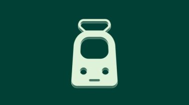 Beyaz Tren ve demiryolu ikonu yeşil arka planda izole edildi. Toplu taşıma sembolü. Metro treni nakliyesi. Metro yeraltı. 4K Video hareketli grafik canlandırması.