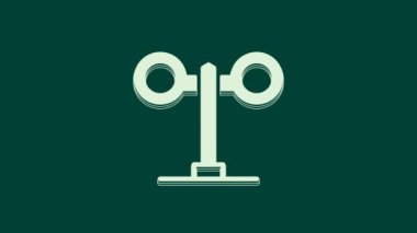 Beyaz Tren trafik lambası ikonu yeşil arkaplanda izole edildi. Trenlerin hareketlerini düzenlemek için demiryolu için trafik ışıkları. 4K Video hareketli grafik canlandırması.