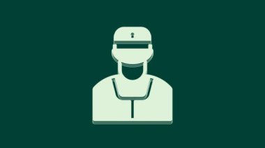 Beyaz Tren Kondüktörü simgesi yeşil arkaplanda izole edildi. 4K Video hareketli grafik canlandırması.