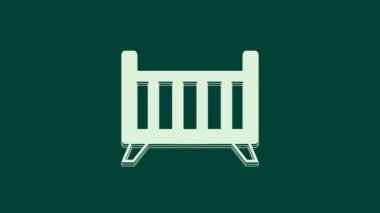 Beyaz Bebek beşik yatak ikonu yeşil arka planda izole edilmiş. 4K Video hareketli grafik canlandırması.