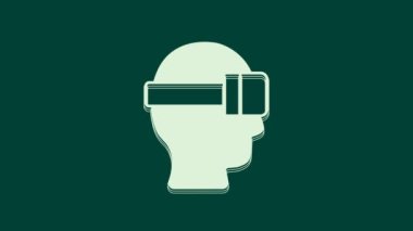 Yeşil arka planda beyaz sanal gerçeklik gözlüğü simgesi izole edildi. Stereoskopik 3D VR maskesi. Optik baş monte edildi. 4K Video hareketli grafik canlandırması.