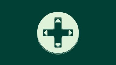 Beyaz Oyun denetleyici veya oyun konsolu simgesi için joystick yeşil arkaplanda izole edildi. 4K Video hareketli grafik canlandırması.