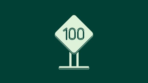 Velocidade Branca Sinal Trânsito Limite Ícone 100 Isolado Fundo Verde — Vídeo de Stock