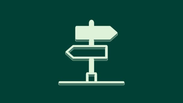 Дорожный Знак Белой Дороги Значок Signpost Выделен Зеленом Фоне Символ — стоковое видео