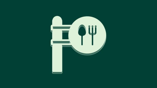 Vit Café Och Restaurang Läge Ikon Isolerad Grön Bakgrund Gaffel — Stockvideo