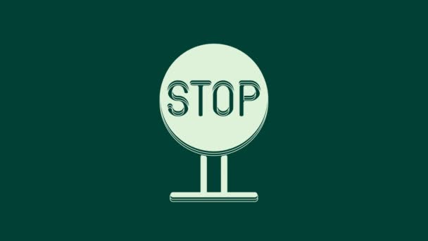 緑色の背景に白の停止記号アイコンが表示されます 交通規制警報停止記号 4Kビデオモーショングラフィックアニメーション — ストック動画
