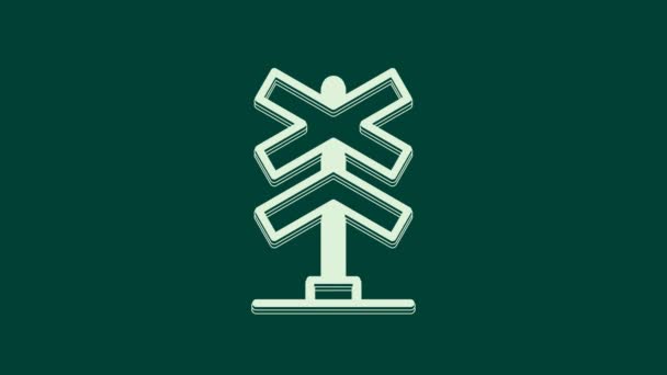 Ikone Des Weißen Bahnübergangs Isoliert Auf Grünem Hintergrund Bahnschild Video — Stockvideo
