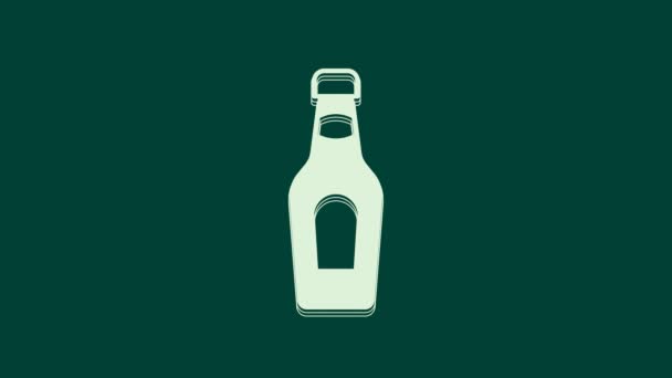 White Champagne Bottle Icon Isolated Green Background Merry Christmas Happy — Stock Video