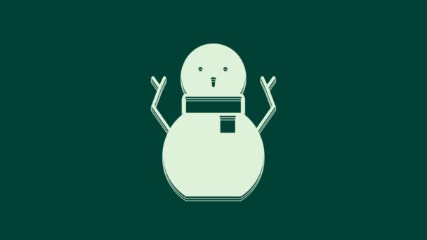 Иконка Белого Рождественского Снеговика Зеленом Фоне Рождеством Новым Годом Видеографическая — стоковое видео