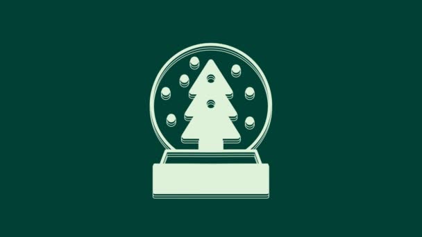 Witte Kerstsneeuwbol Met Gevallen Sneeuw Kerstboom Pictogram Geïsoleerd Groene Achtergrond — Stockvideo