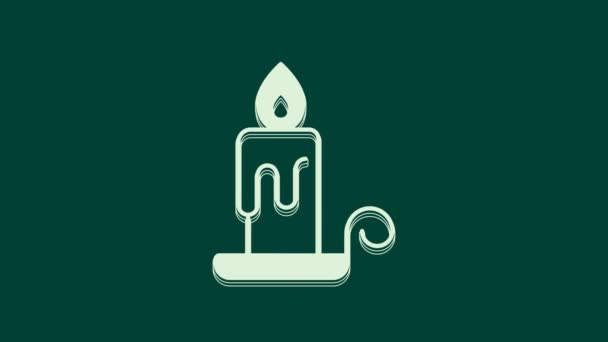 Vit Brinnande Ljus Ljusstake Ikon Isolerad Grön Bakgrund Cylindrisk Ljusstake — Stockvideo