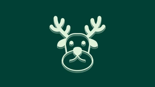 Ícone Rena Branca Isolado Fundo Verde Feliz Natal Feliz Ano — Vídeo de Stock