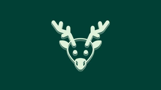 Icono Reno Blanco Aislado Sobre Fondo Verde Feliz Navidad Feliz — Vídeo de stock