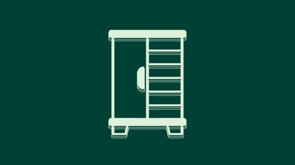White Wardrobe Icon Isolated Green Background Cupboard Sign Video Motion — Stock Video