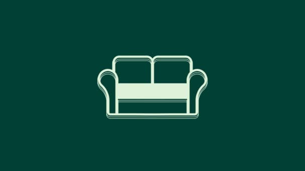 White Sofa Icon Isolated Green Background Video Motion Graphic Animation — Stock Video