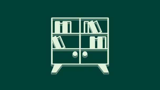 Иконка Белая Библиотека Выделена Зеленом Фоне Видеографическая Анимация — стоковое видео
