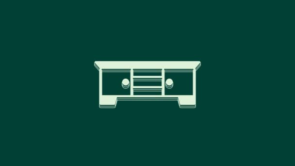 Иконка Стола Белого Телевизора Изолирована Зеленом Фоне Видеографическая Анимация — стоковое видео