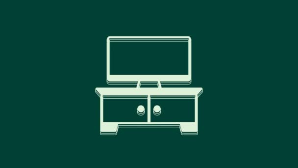 緑の背景に隔離された白いテレビテーブルスタンドアイコン 4Kビデオモーショングラフィックアニメーション — ストック動画