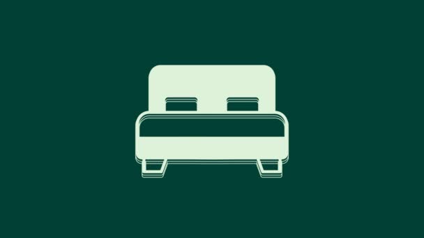 Белая Большая Кровать Двух Одного Человека Значок Изолирован Зеленом Фоне — стоковое видео