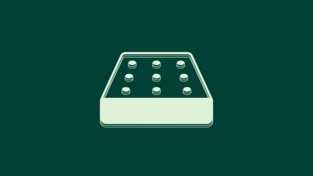 Λευκό Εικονίδιο Στρώματος Απομονωμένο Πράσινο Φόντο Γεμισμένο Άνετο Στρώμα Ύπνου — Αρχείο Βίντεο