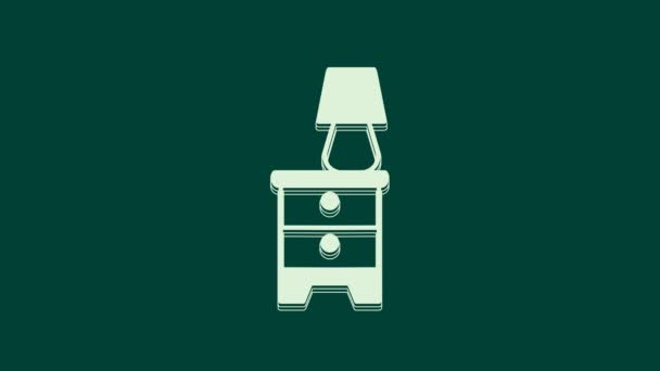 白色家具床头柜 灯图标隔离在绿色背景 4K视频运动图形动画 — 图库视频影像