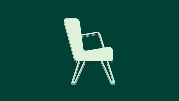 White Armchair Icon Isolated Green Background Video Motion Graphic Animation — Stock Video