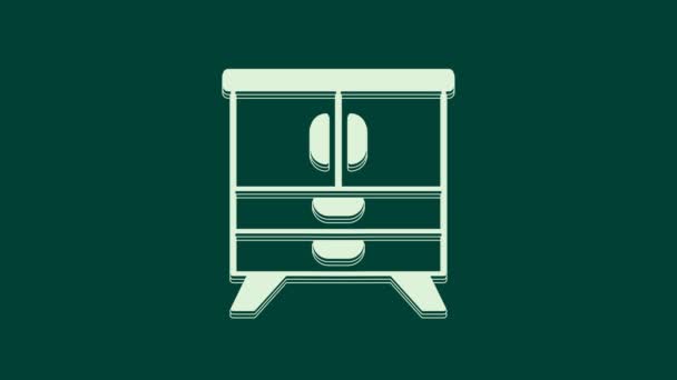 White Chest Drawers Icon Isolated Green Background Video Motion Graphic — Stock Video