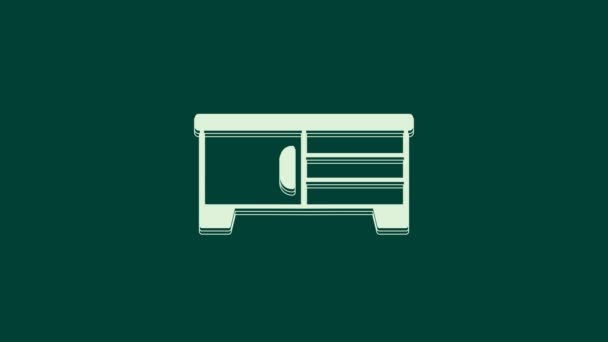 Иконка Стола Белого Телевизора Изолирована Зеленом Фоне Видеографическая Анимация — стоковое видео
