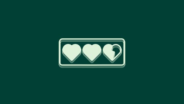 White Game Life Bar Ikona Izolované Zeleném Pozadí Zdravé Srdce — Stock video