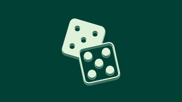 緑の背景に隔離されたホワイトゲームダイスアイコン カジノのギャンブル 4Kビデオモーショングラフィックアニメーション — ストック動画