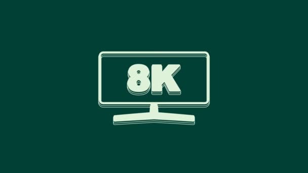 白色计算机监视器图标隔离在绿色背景上 Pc组件标志 4K视频运动图形动画 — 图库视频影像