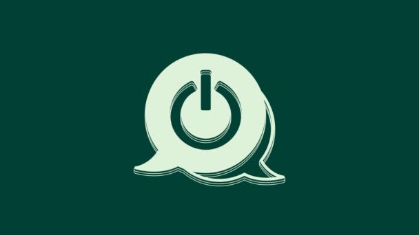 Icono Botón Encendido Blanco Aislado Sobre Fondo Verde Firma Inicial — Vídeos de Stock