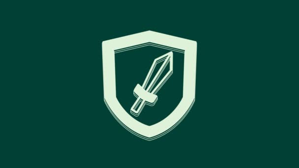 Weißes Schwert Für Spielsymbol Isoliert Auf Grünem Hintergrund Video Motion — Stockvideo