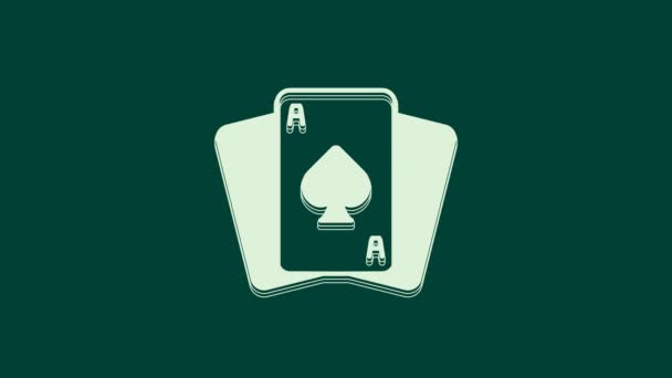 Weiße Spielkarten Icon Isoliert Auf Grünem Hintergrund Casino Glücksspiel Video — Stockvideo
